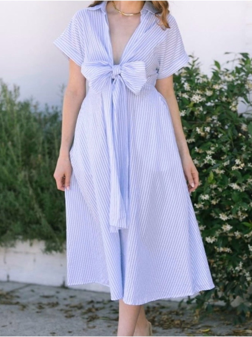 Mable Tie-Front Light Blue Striped Maxi Dress